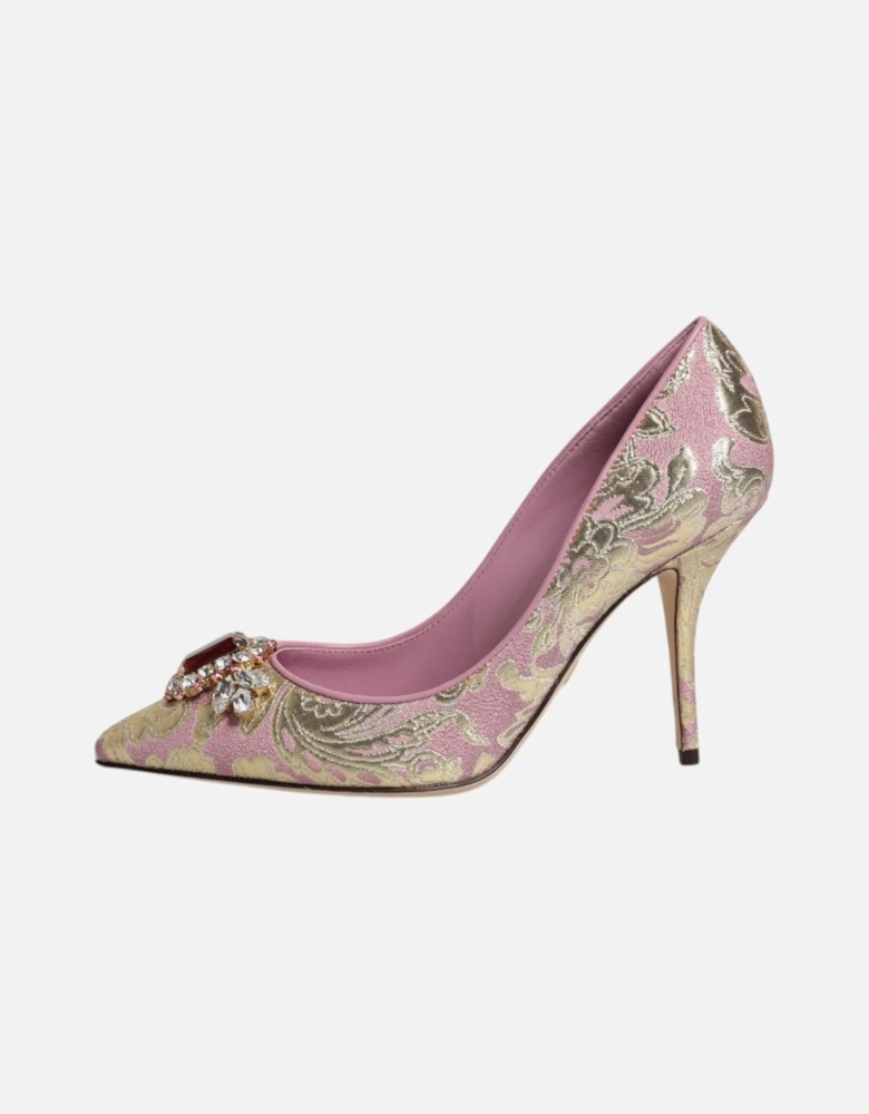 Pink Gold Jacquard Crystal High Heels Pumps Shoes Women - Gold And