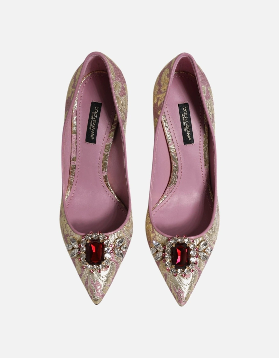 Pink Gold Jacquard Crystal High Heels Pumps Shoes Women - Gold And