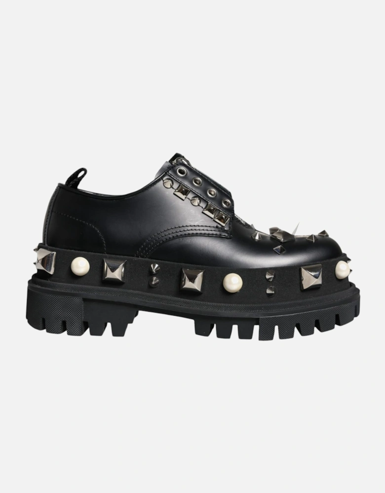 Derby Embellished Leather Lace-Up Shoes Women - Black Flats