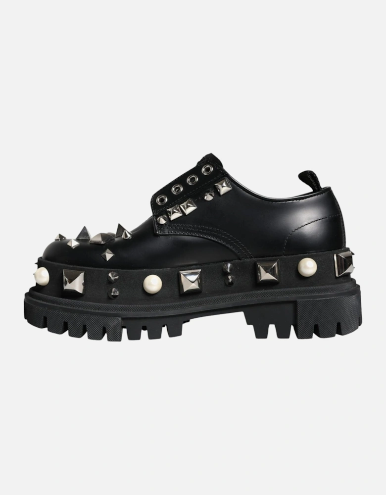 Derby Embellished Leather Lace-Up Shoes Women - Black Flats