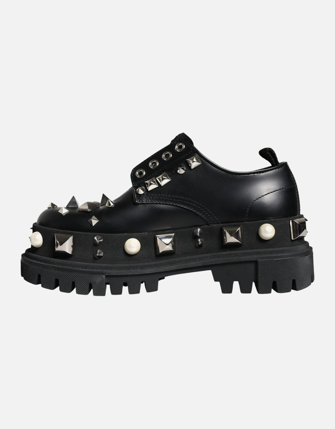 Derby Embellished Leather Lace-Up Shoes Women - Black Flats