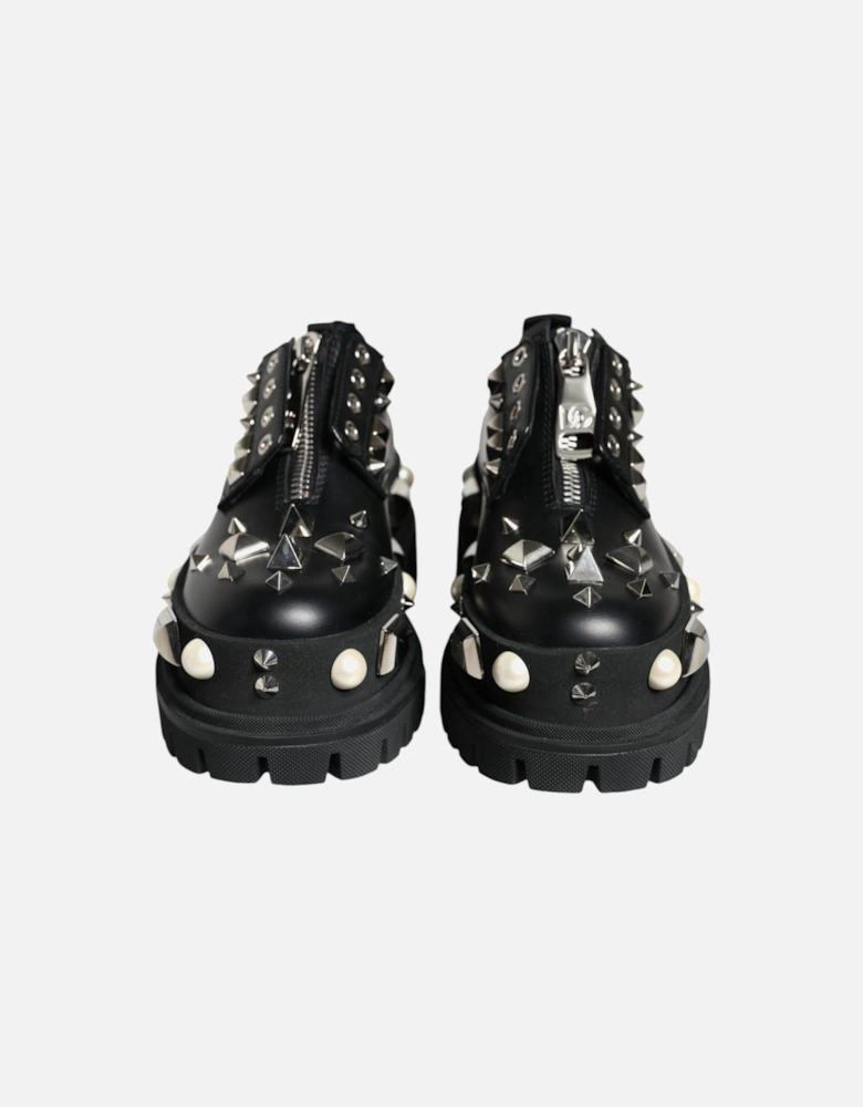 Derby Embellished Leather Lace-Up Shoes Women - Black Flats