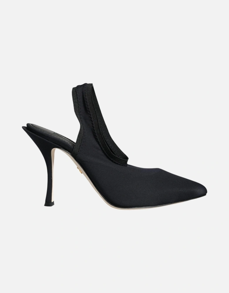 Black Jersey Stretch Heels Slingback Shoes Women Pumps