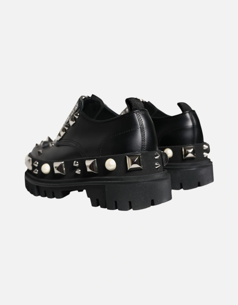 Derby Embellished Leather Lace-Up Shoes Women - Black Flats