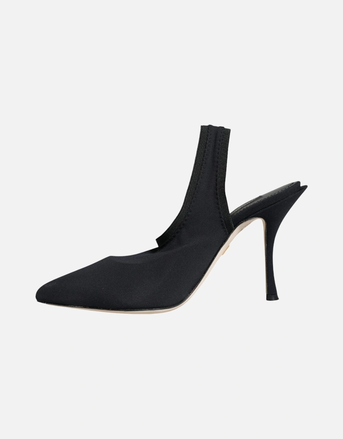 Black Jersey Stretch Heels Slingback Shoes Women Pumps