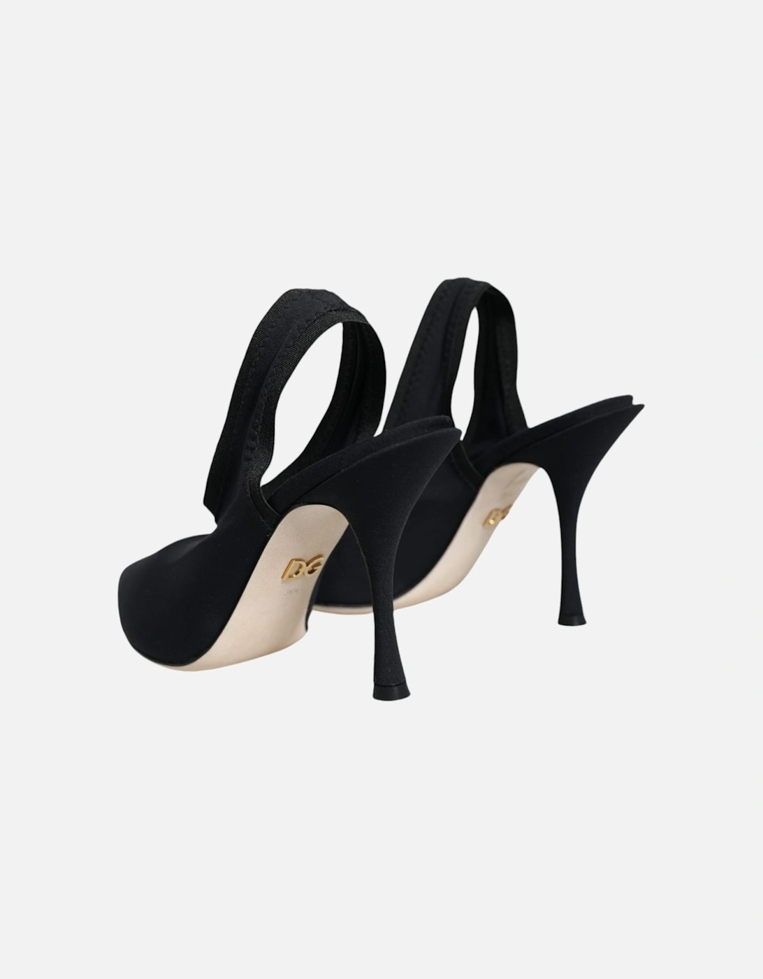 Black Jersey Stretch Heels Slingback Shoes Women Pumps