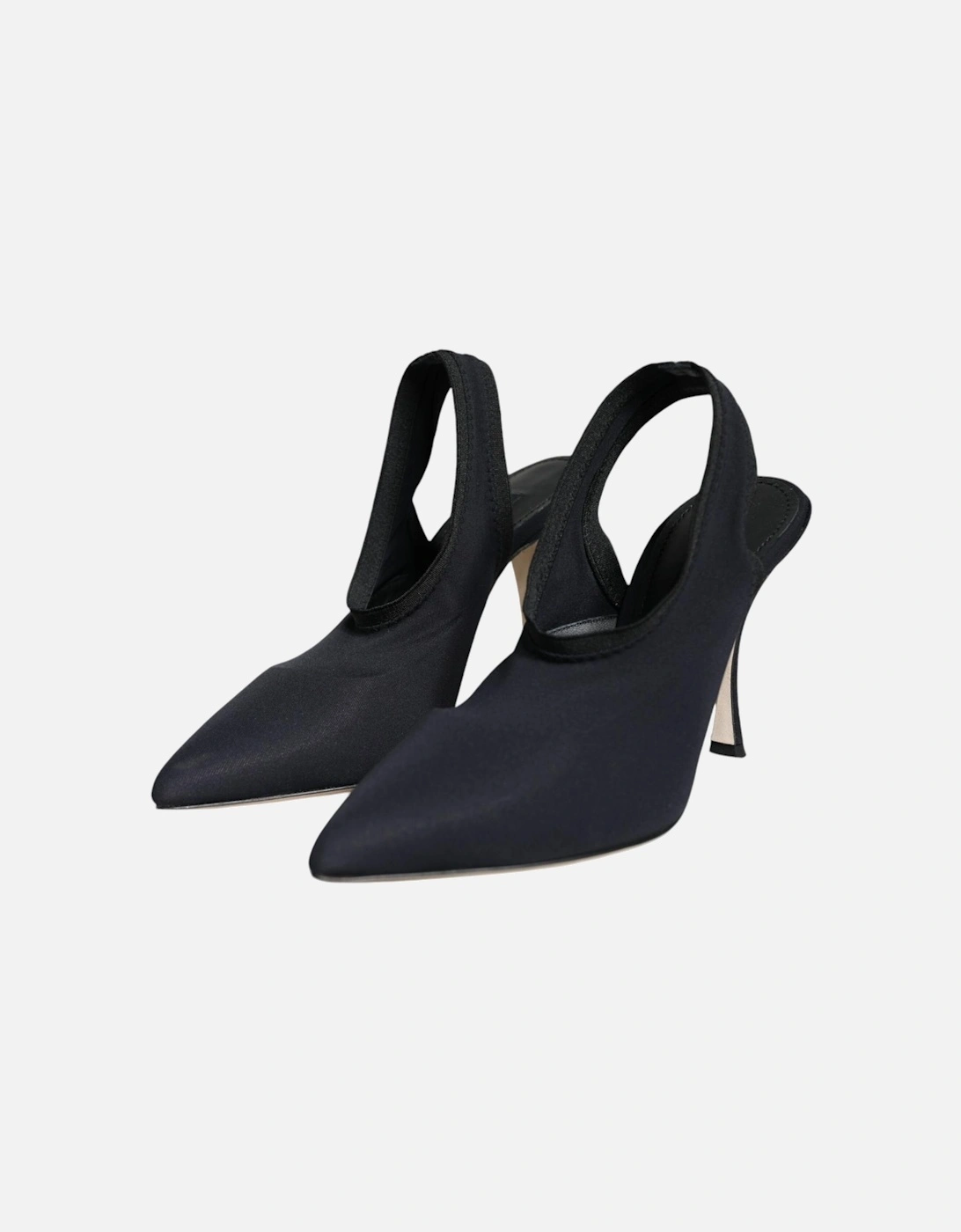 Black Jersey Stretch Heels Slingback Shoes Women Pumps