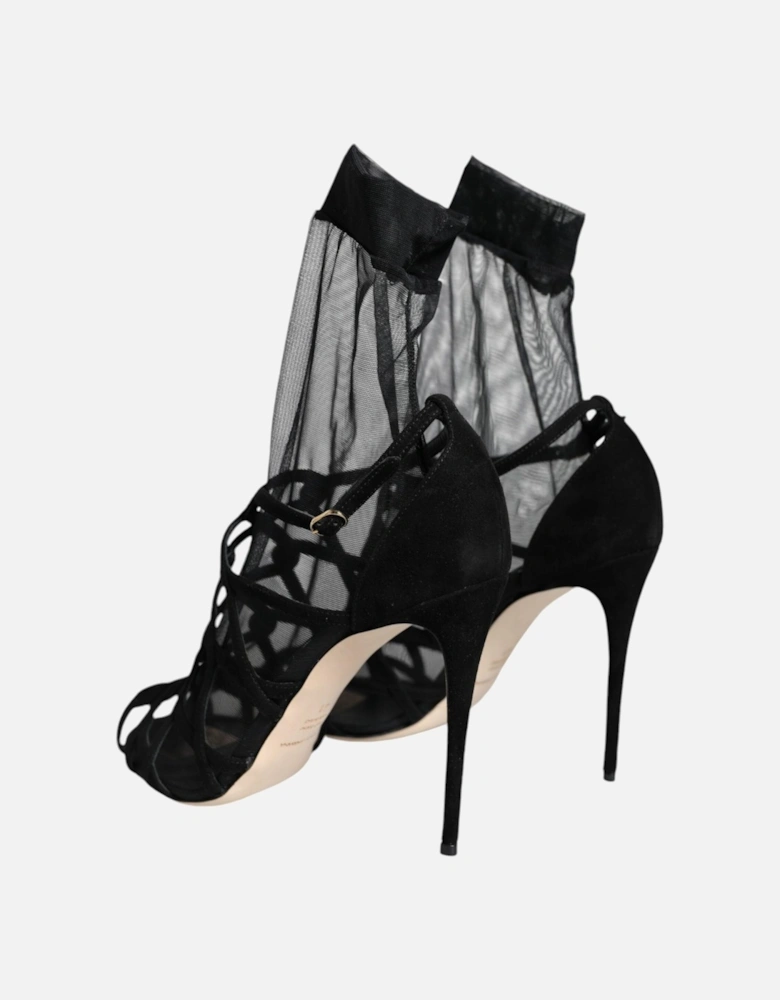 Black Tulle Stretch Heels Sandals Shoes Women