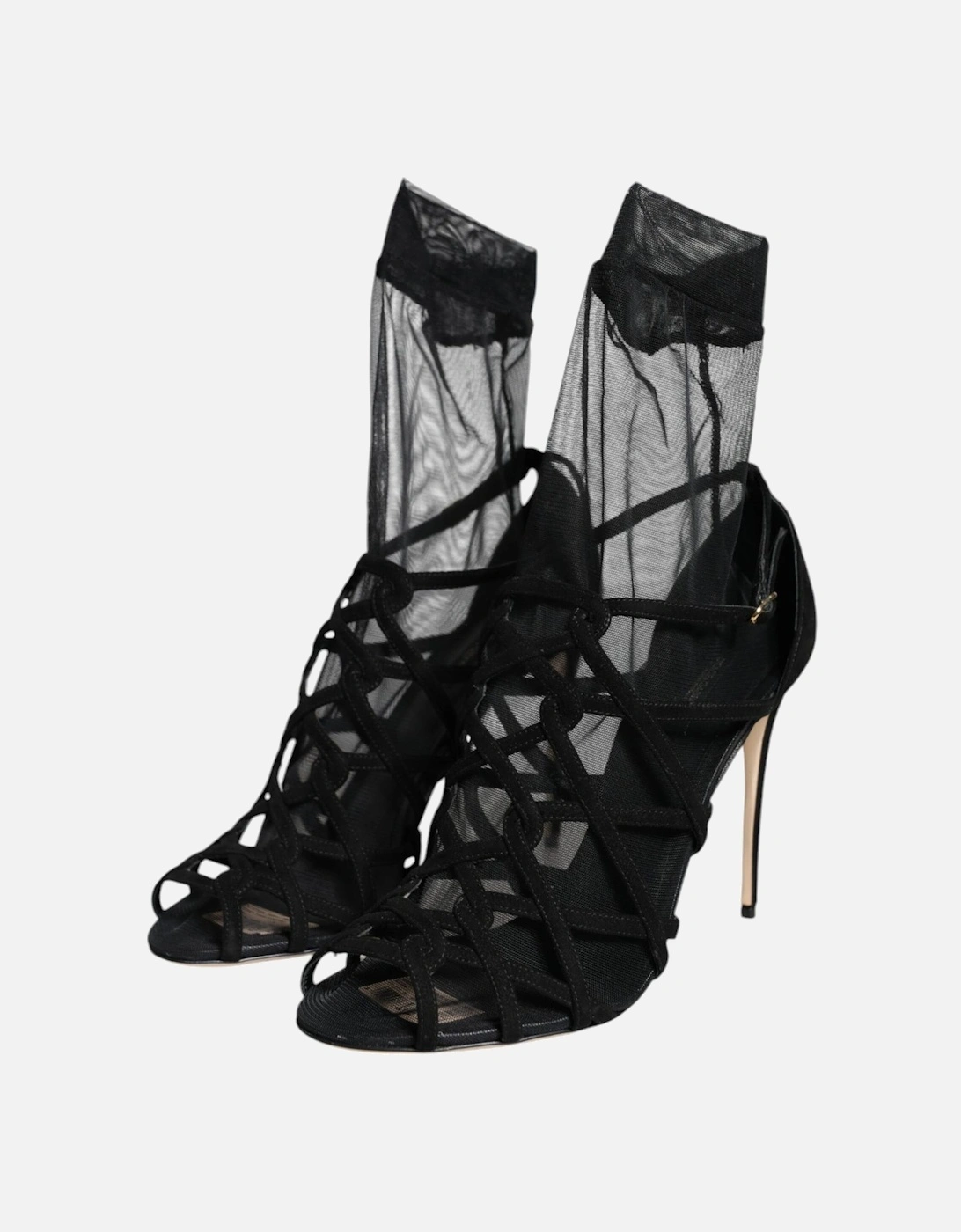 Black Tulle Stretch Heels Sandals Shoes Women