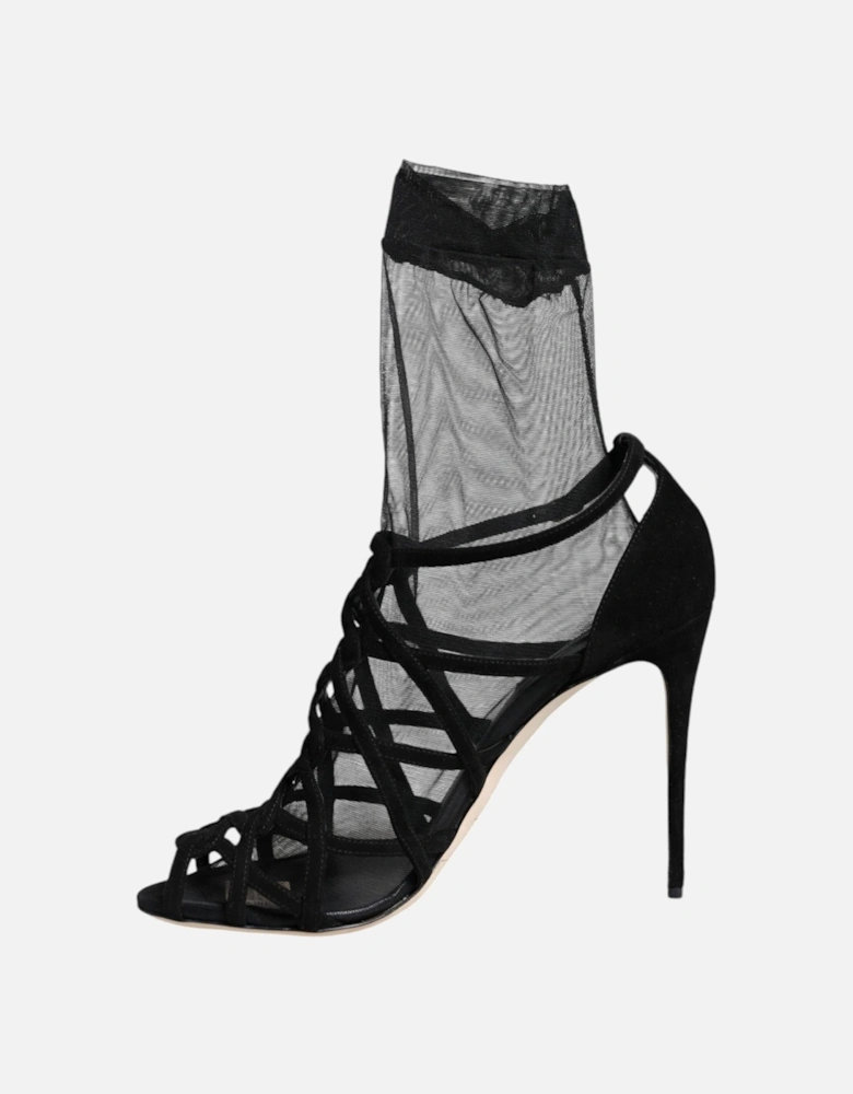 Black Tulle Stretch Heels Sandals Shoes Women