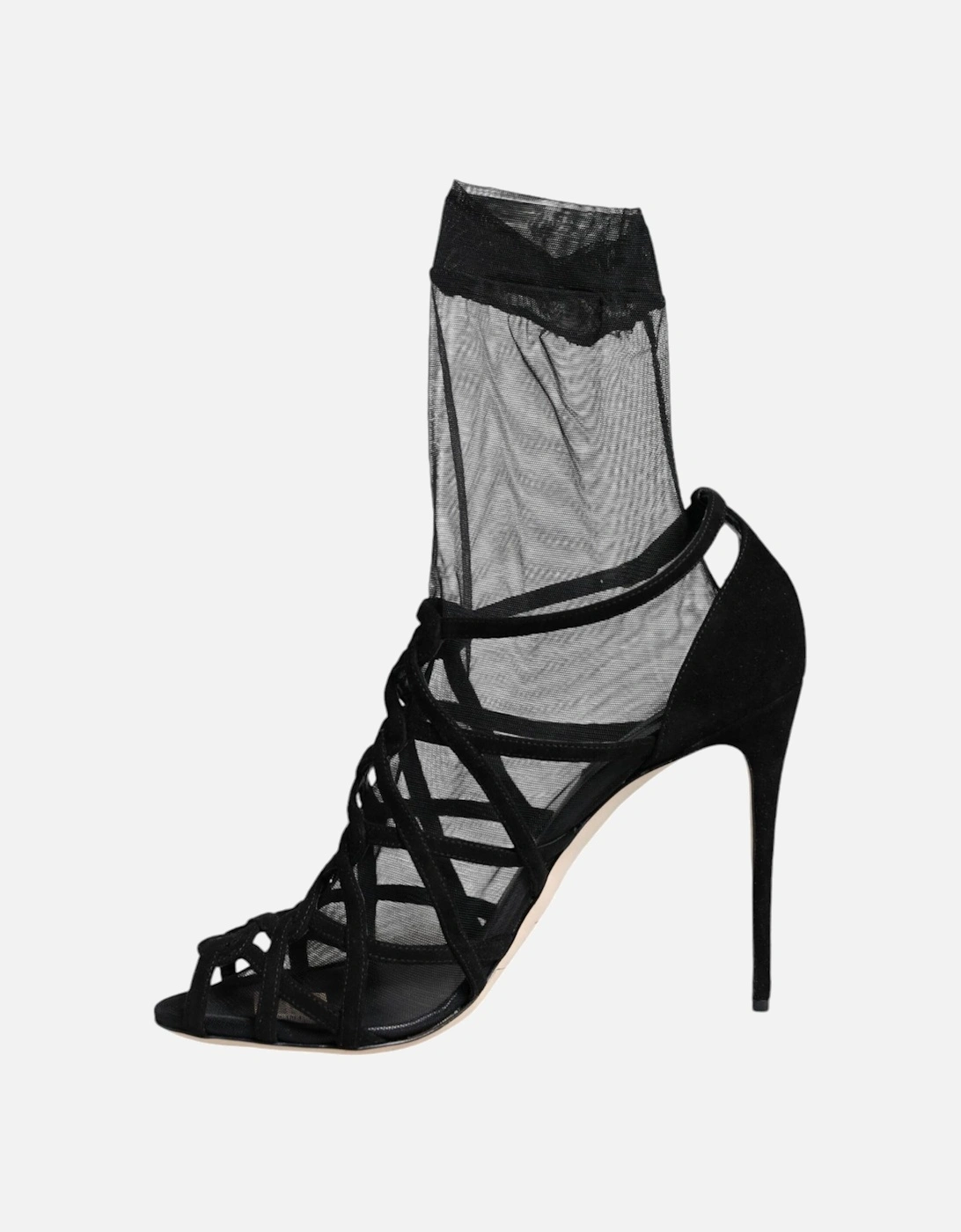 Black Tulle Stretch Heels Sandals Shoes Women