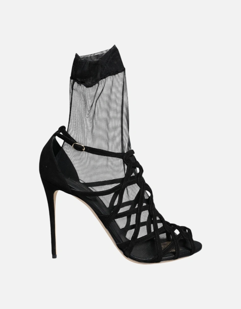 Black Tulle Stretch Heels Sandals Shoes Women