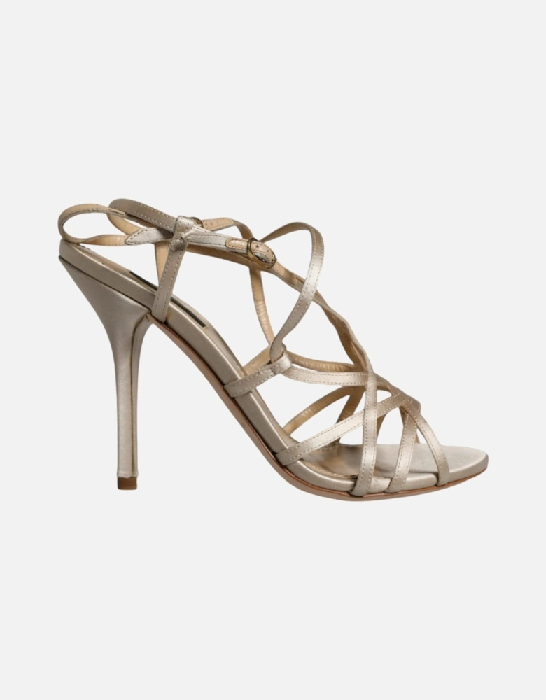 Beige Leather Stiletto Heels Sandals Shoes Women