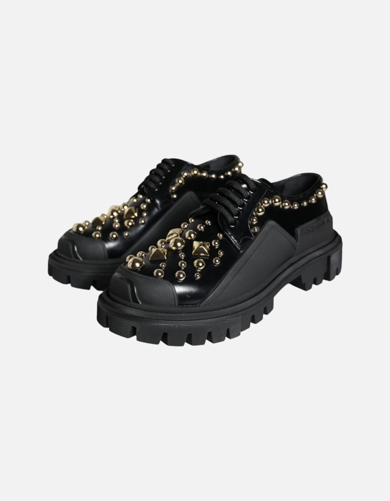 Trekking Derby with Gold Studded Detail Women - Black Flats