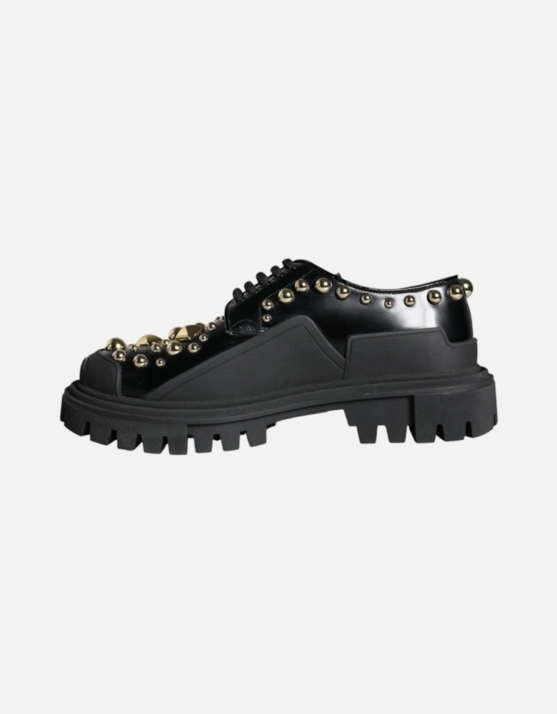 Trekking Derby with Gold Studded Detail Women - Black Flats
