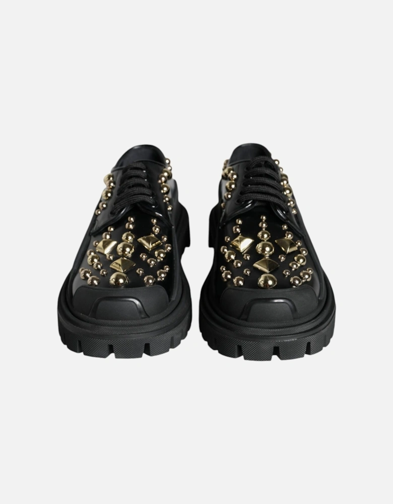 Trekking Derby with Gold Studded Detail Women - Black Flats
