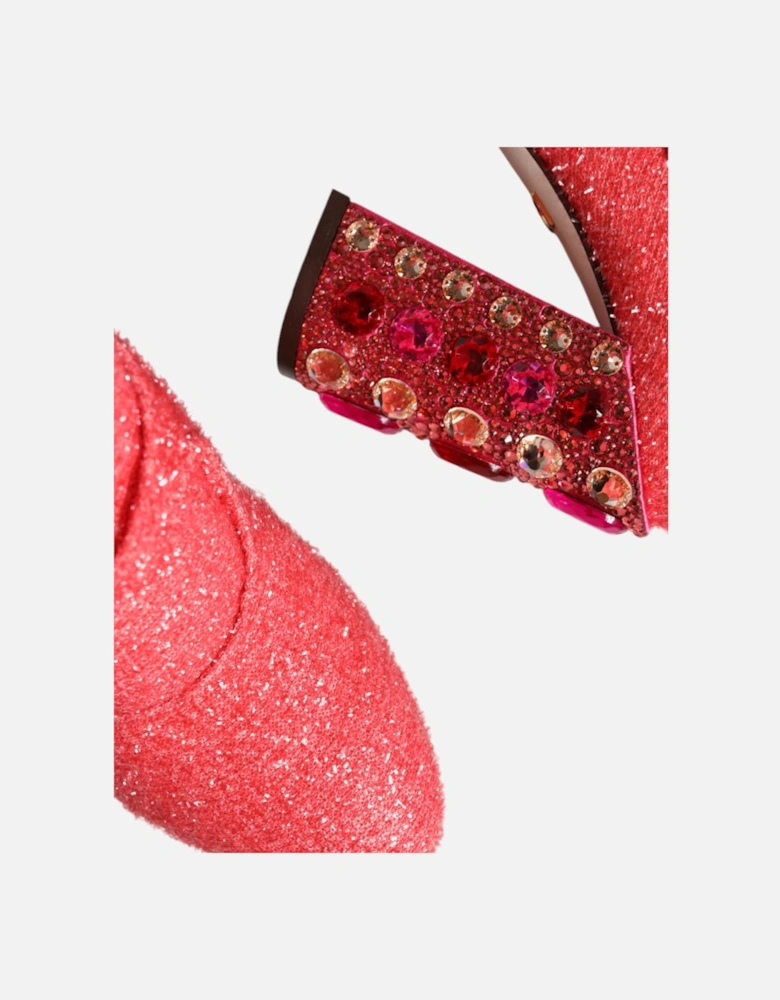 Embellished Mid Calf Sock Boots with Crystal Details Women - Pink