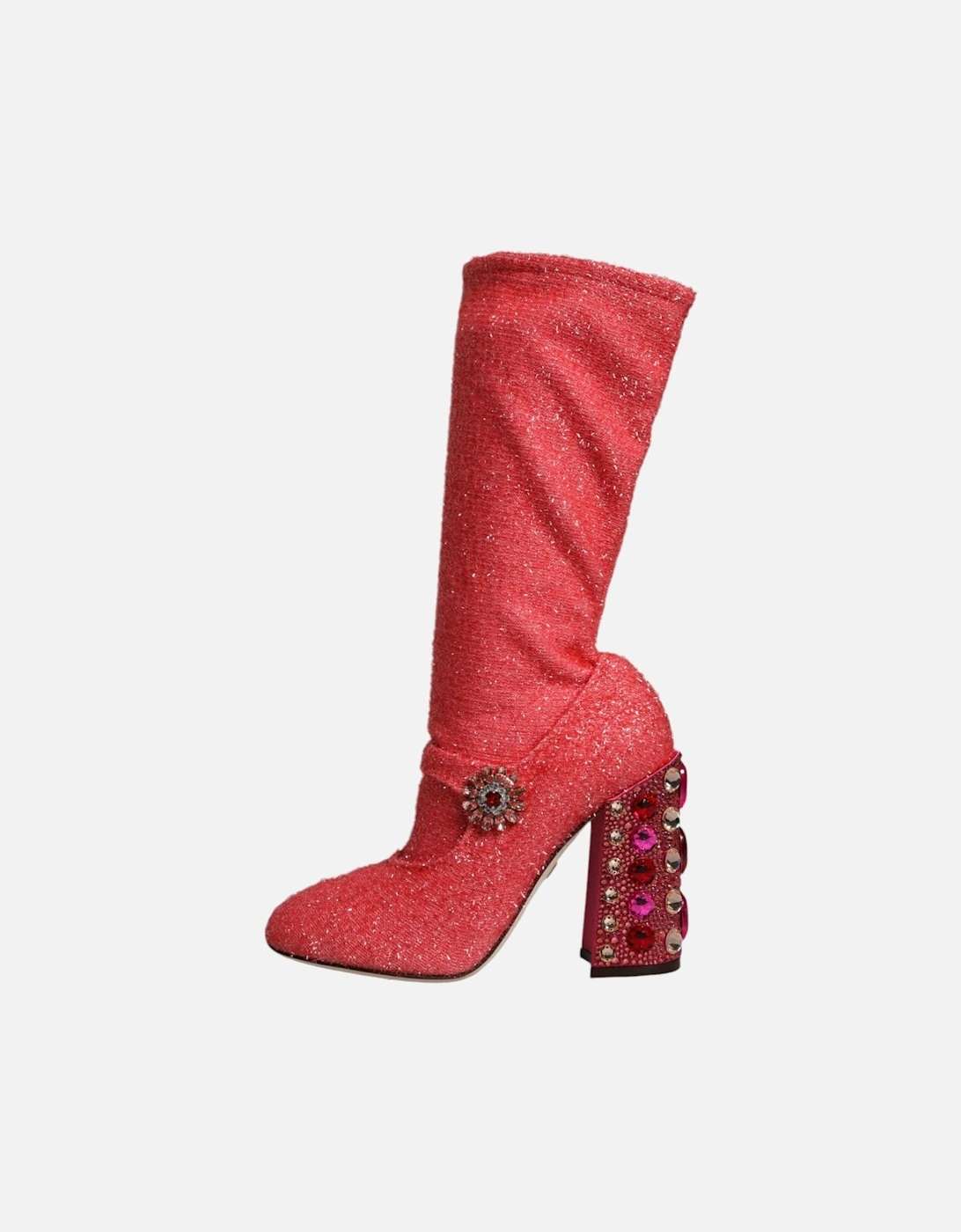 Embellished Mid Calf Sock Boots with Crystal Details Women - Pink