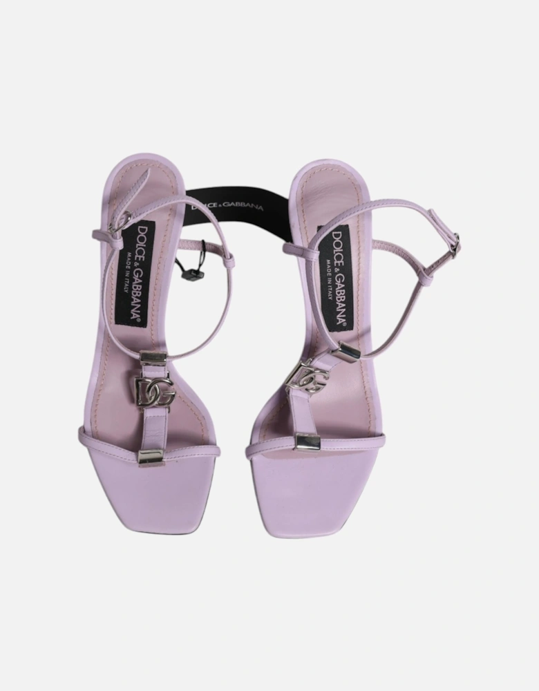 Lilac Leather Logo Ankle Strap Heels Sandals Shoes Women - Purple