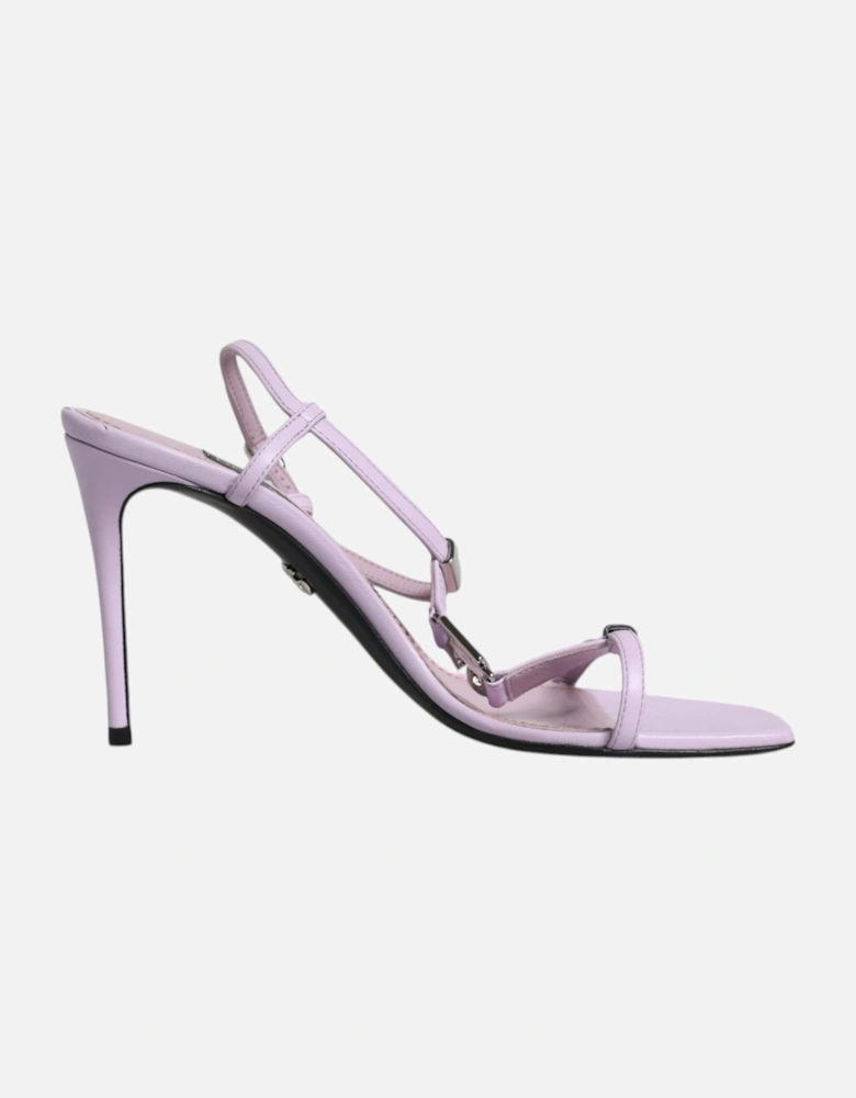 Lilac Leather Logo Ankle Strap Heels Sandals Shoes Women - Purple