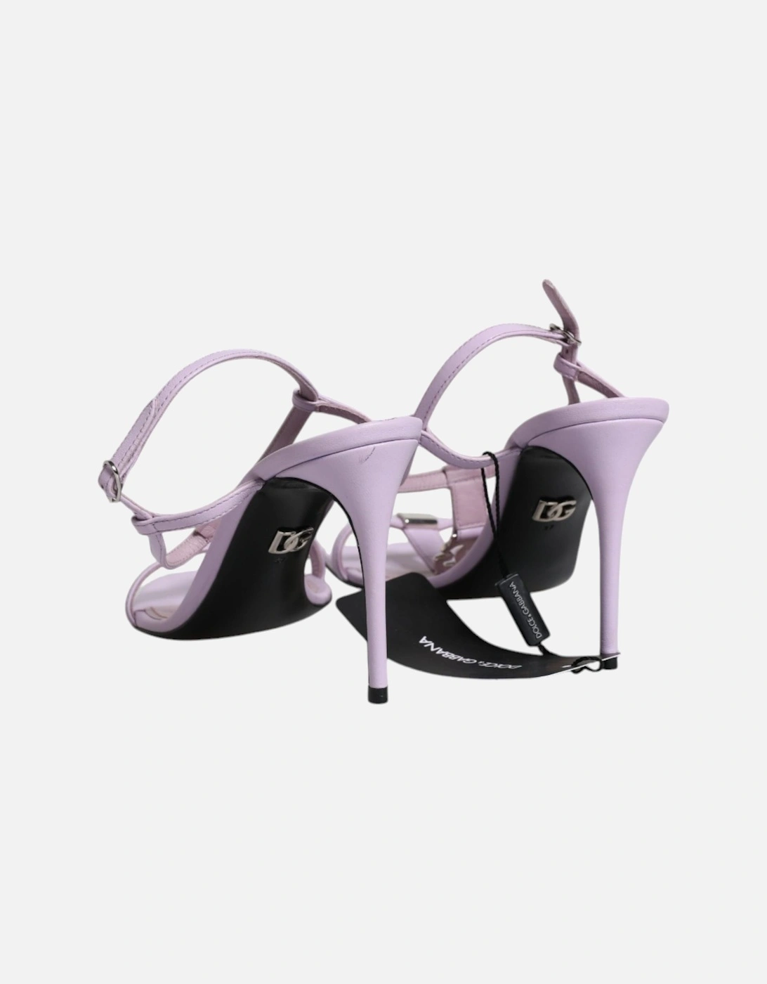 Lilac Leather Logo Ankle Strap Heels Sandals Shoes Women - Purple