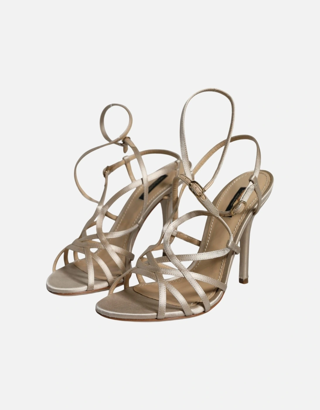 Beige Leather Stiletto Heels Sandals Shoes Women