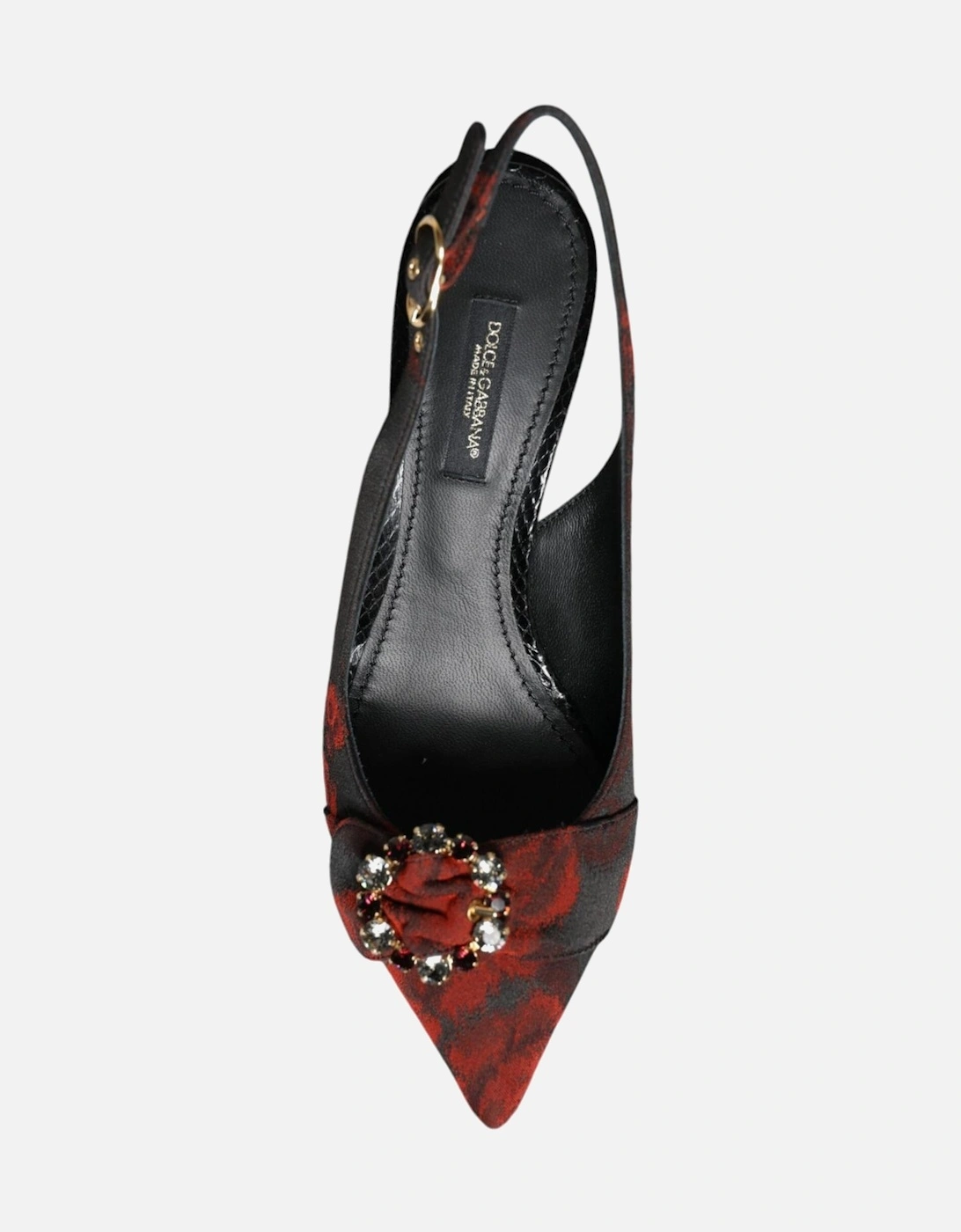 Black Red Floral Crystal Heel Slingback Shoes Women - Black And Red