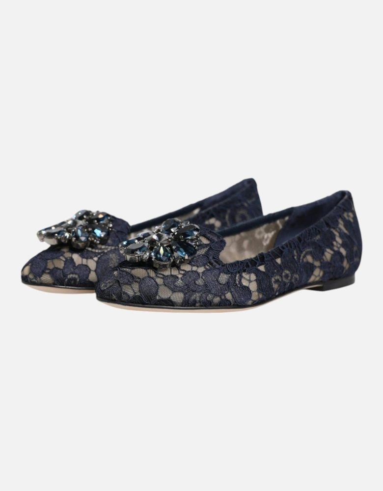 Elegant Floral Lace Flat Shoes with Crystal Embellishment Women - Blue