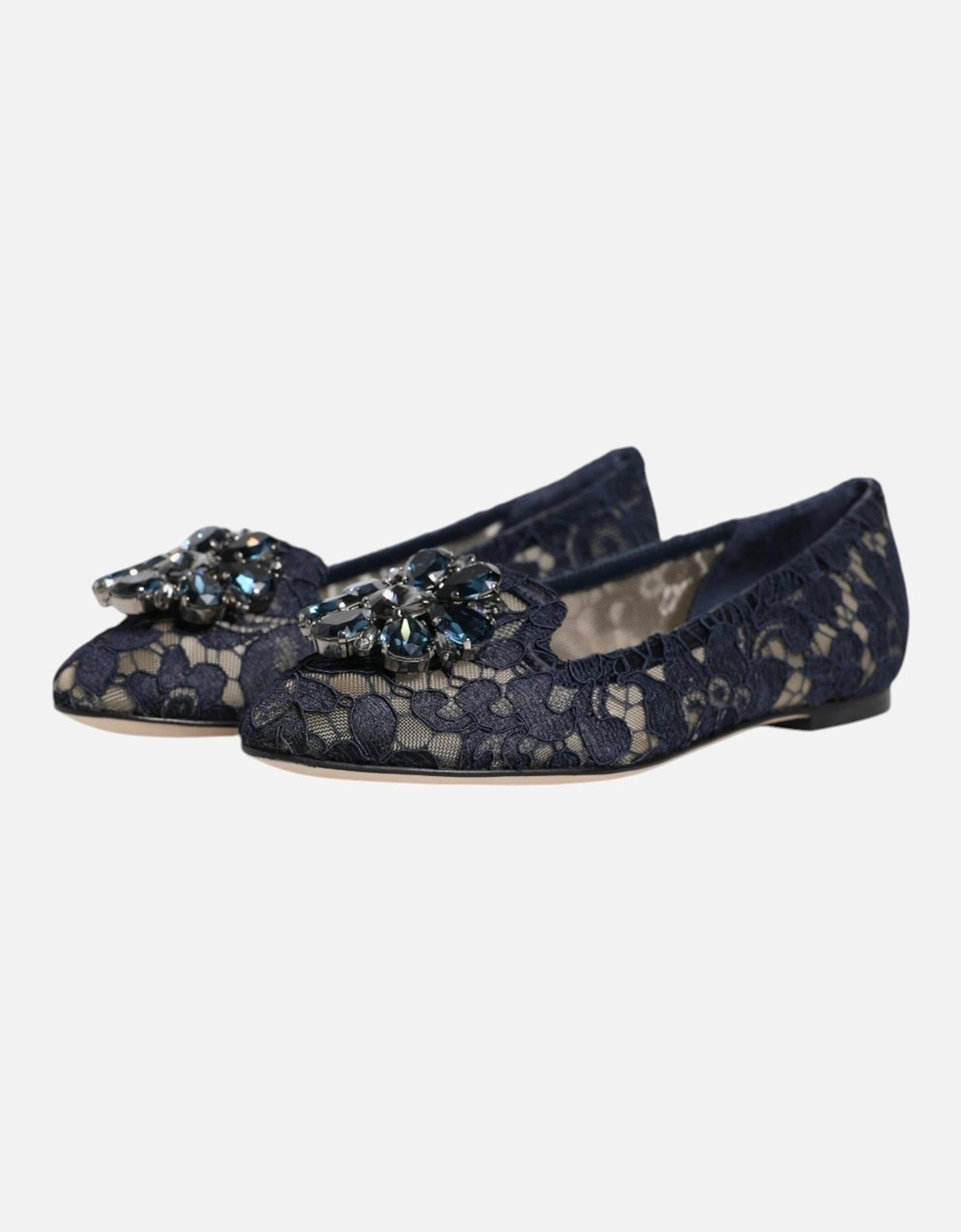 Elegant Floral Lace Flat Shoes with Crystal Embellishment Women - Blue