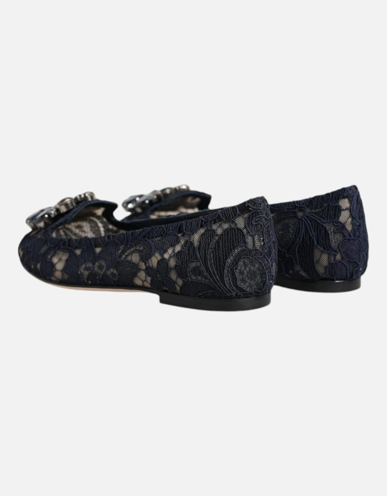 Elegant Floral Lace Flat Shoes with Crystal Embellishment Women - Blue