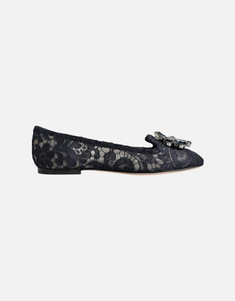 Elegant Floral Lace Flat Shoes with Crystal Embellishment Women - Blue