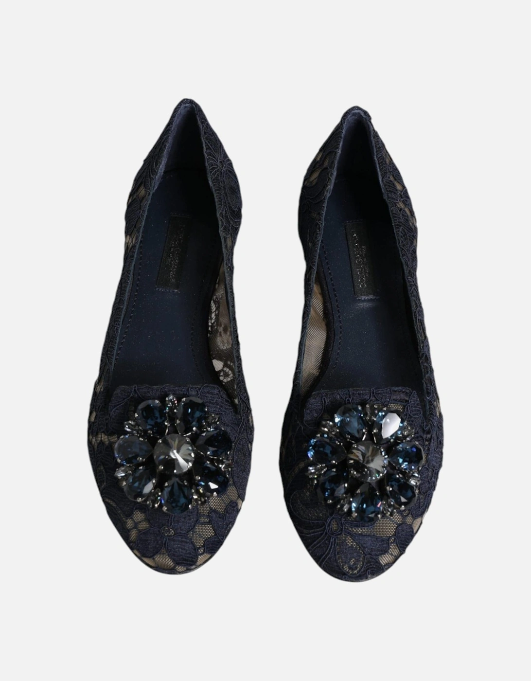 Elegant Floral Lace Flat Shoes with Crystal Embellishment Women - Blue