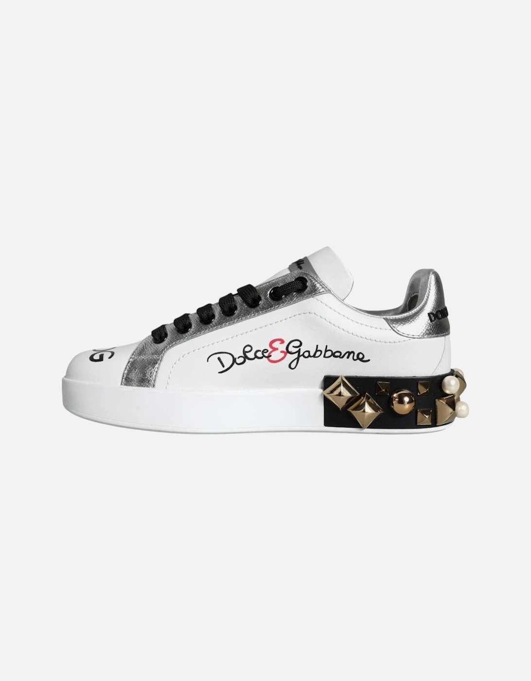 White Leather Floral Studded Sneakers Shoes Women