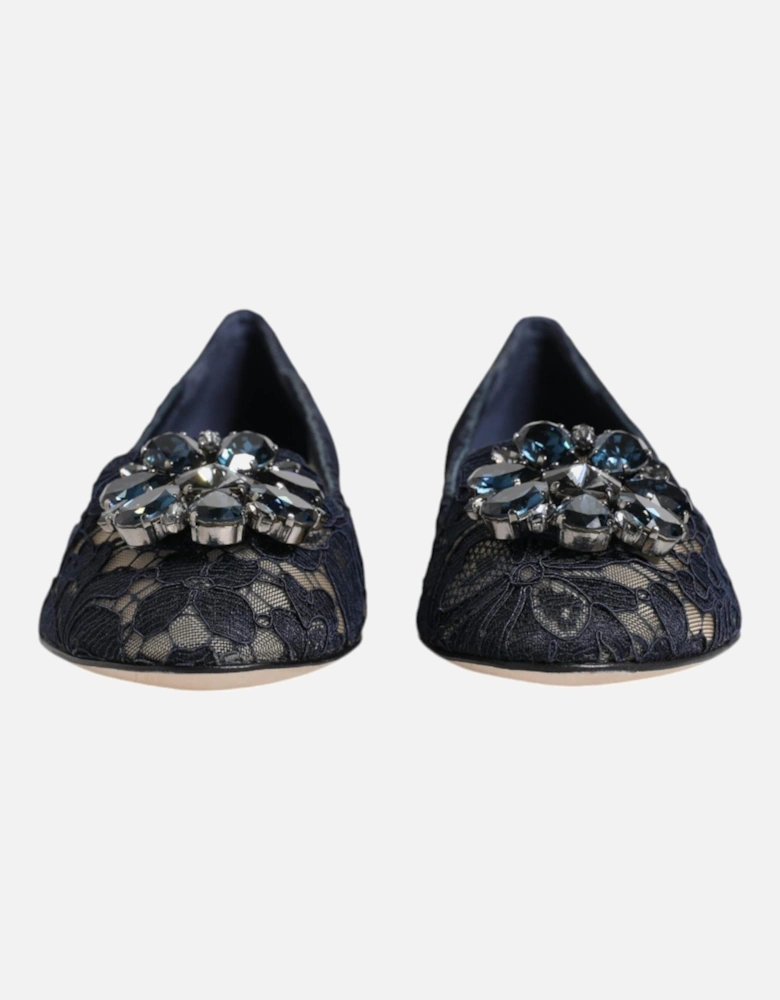 Elegant Floral Lace Flat Shoes with Crystal Embellishment Women - Blue
