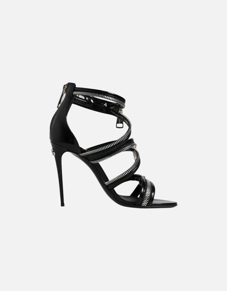 Black Zipper Ankle Strap Heels Sandals Shoes Women