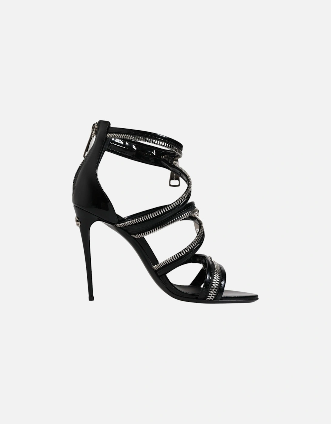 Black Zipper Ankle Strap Heels Sandals Shoes Women, 7 of 6