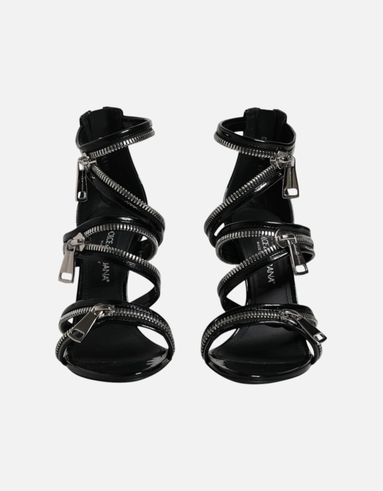 Black Zipper Ankle Strap Heels Sandals Shoes Women