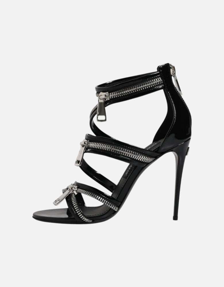 Black Zipper Ankle Strap Heels Sandals Shoes Women