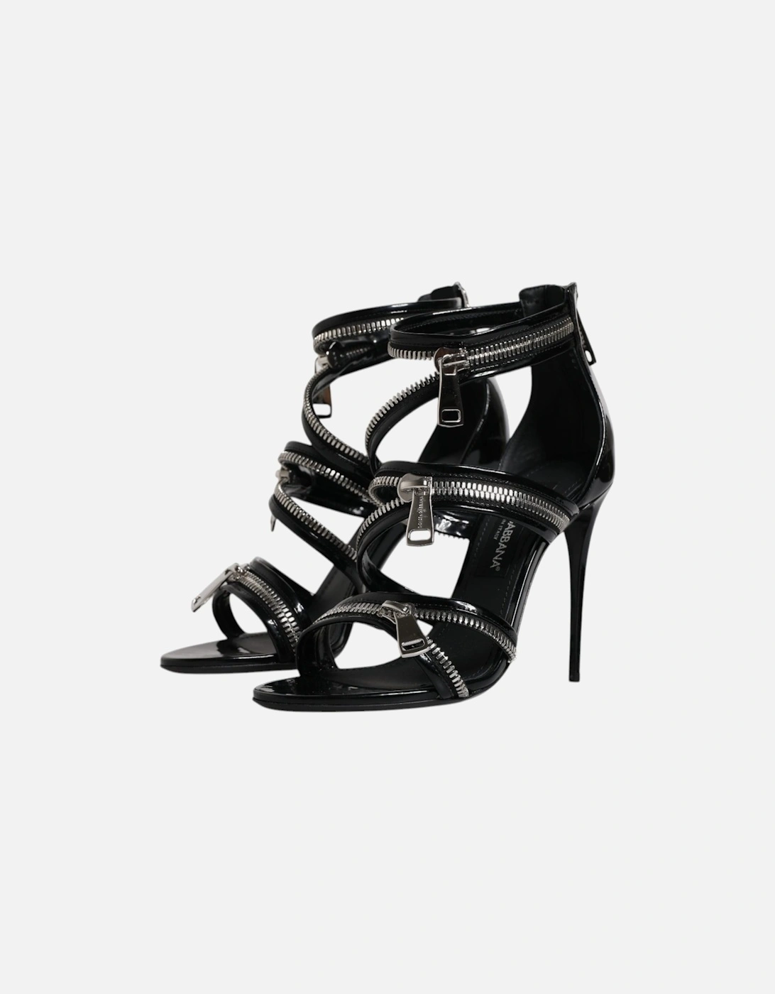 Black Zipper Ankle Strap Heels Sandals Shoes Women