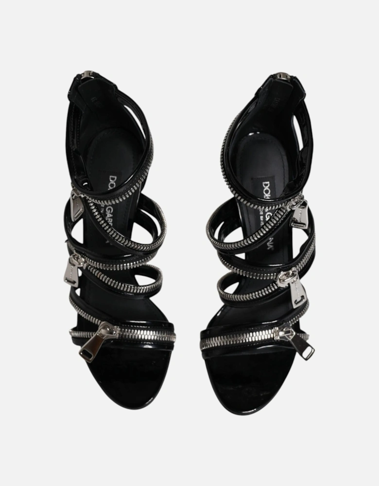 Black Zipper Ankle Strap Heels Sandals Shoes Women