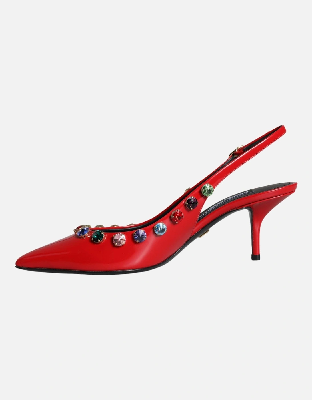 Red Leather Crystal Heels Slingback Shoes Women Sandals