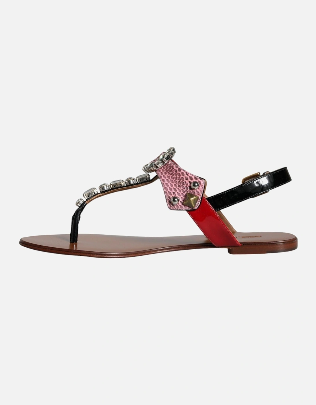 Embellished Leather Slide Sandals with Buckle Women - Multicolor Flats
