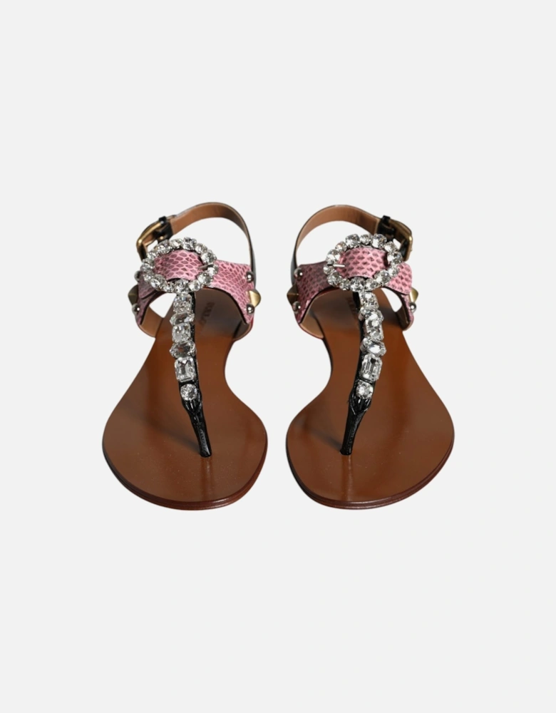 Embellished Leather Slide Sandals with Buckle Women - Multicolor Flats