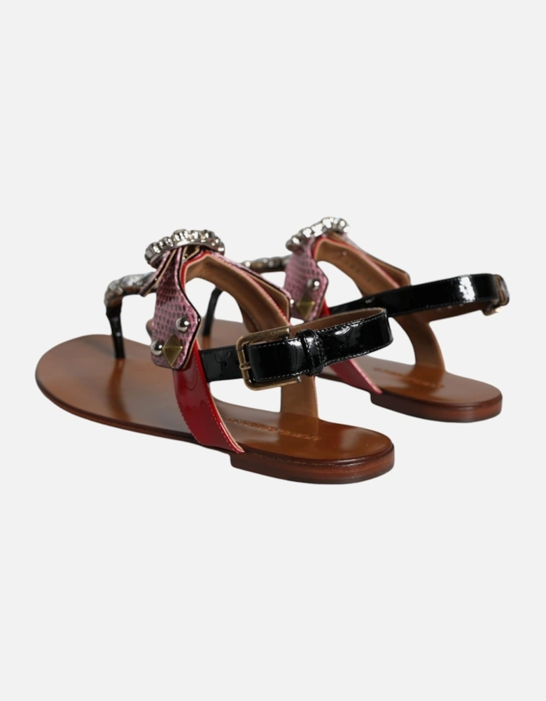 Embellished Leather Slide Sandals with Buckle Women - Multicolor Flats