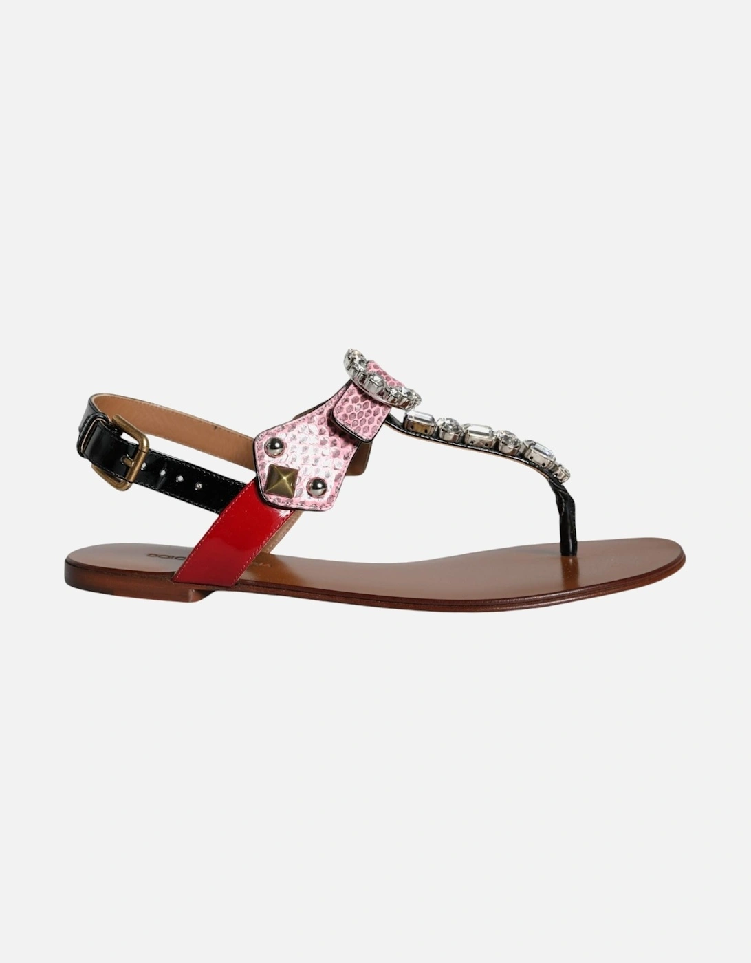Embellished Leather Slide Sandals with Buckle Women - Multicolor Flats, 7 of 6