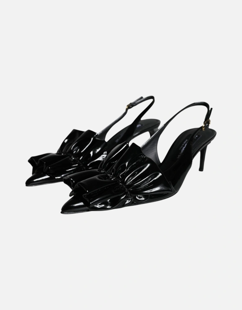 Black Patent Leather Heels Slingback Shoes Women Sandals