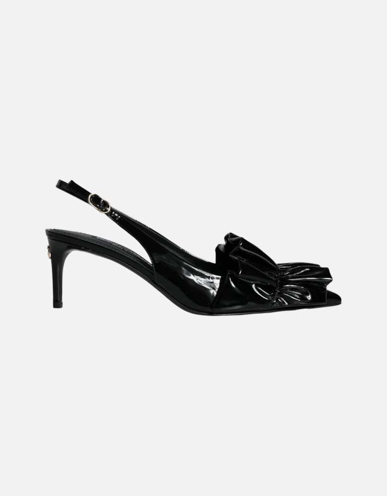 Black Patent Leather Heels Slingback Shoes Women Sandals