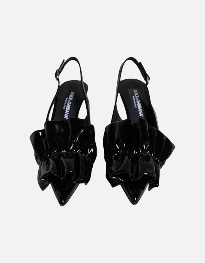 Black Patent Leather Heels Slingback Shoes Women Sandals