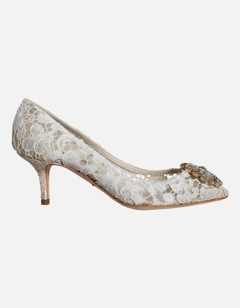 White Taormina Lace Crystal Heel Pumps Shoes Women