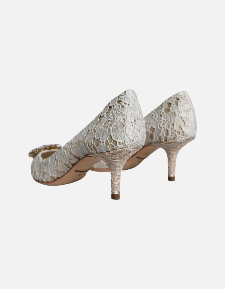 White Taormina Lace Crystal Heel Pumps Shoes Women